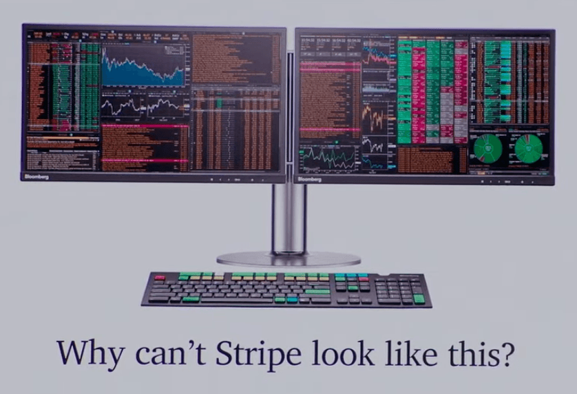 블룸버그 터미널의 복잡한 화면과 Why can’t Stripe look like this?라는 질문